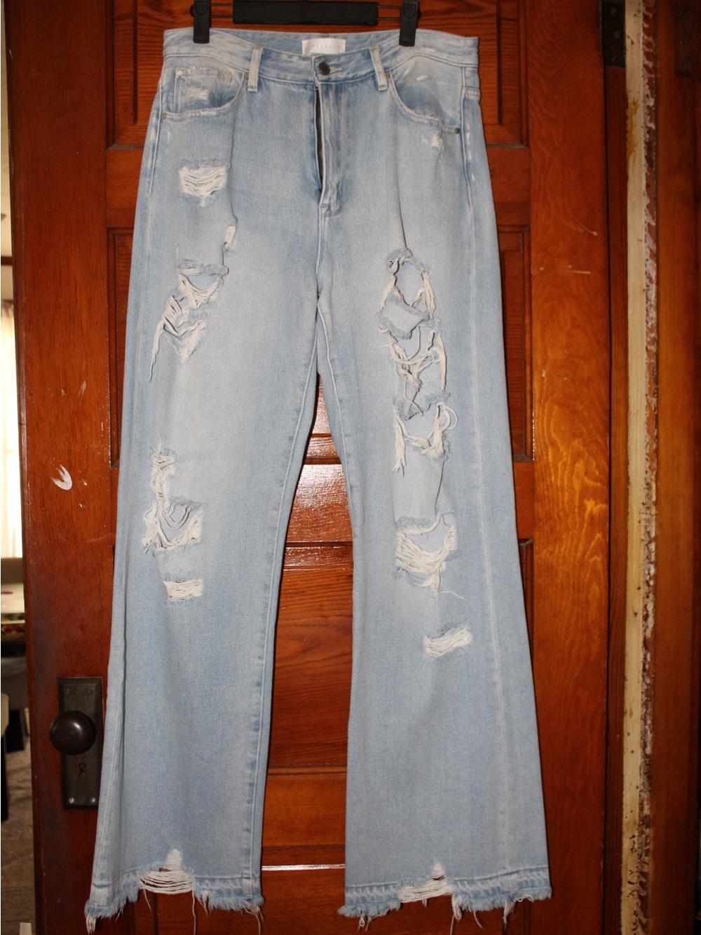 Distressed Light Blue Women’s Ripped Wide-Leg Jeans